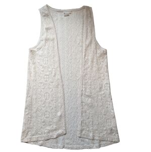 Mudd Cream Crochet Lace Open Front Vest